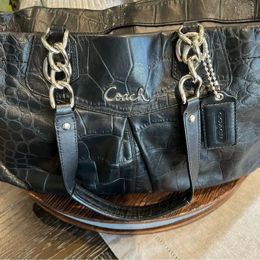Coach Ashley Croc Embossed Leather Satchel Bag EUC